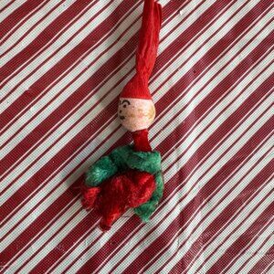 Vintage Handmade Pipe Cleaner Santa Claus Tassel Ornament 1960's